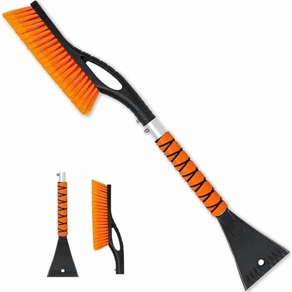 Wanghooo Snow Brush & Ice Scraper, 27 Inch, Ice Scrapers for Car Windshield, Detachable Snow Removal Tool with Ergonomic Foam Grip for Cars, Trucks, Suvs (Heavy Duty Abs, PVC Brush)