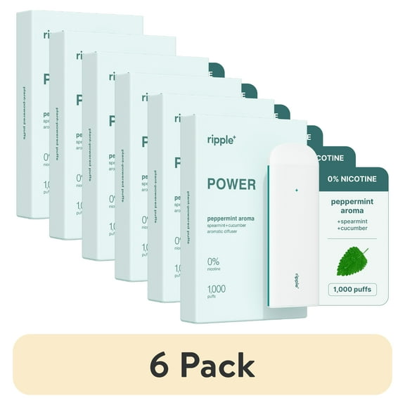(6 pack) Ripple Peppermint Diffuser - 1,000 Puffs, 0% Nicotine, + Spearmint & Cucumber, 100% Recyclable
