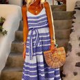 thumbnail image 1 of Vestido Suspendido Sexy Sling Vestido largo Impresión Summer Sundress Impresión Casual Vestidos femeninos ( Cgtredaw para Mujer Azul T L, 1 of 1