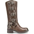 thumbnail image 2 of Women's Fashion  High Boots - Chunky Heel  with Pull-On Design, Square Toe with Decorative Buckles, 2 of 15