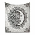 thumbnail image 1 of Mystic Soft Flannel Fleece Throw Blanket, Ornate Crescent Moon with Stars and Mandala Eastern Graphic, Cozy Plush for Indoor and Outdoor Use, 50" x 70", White Beige and Black, by Ambesonne, 1 of 6