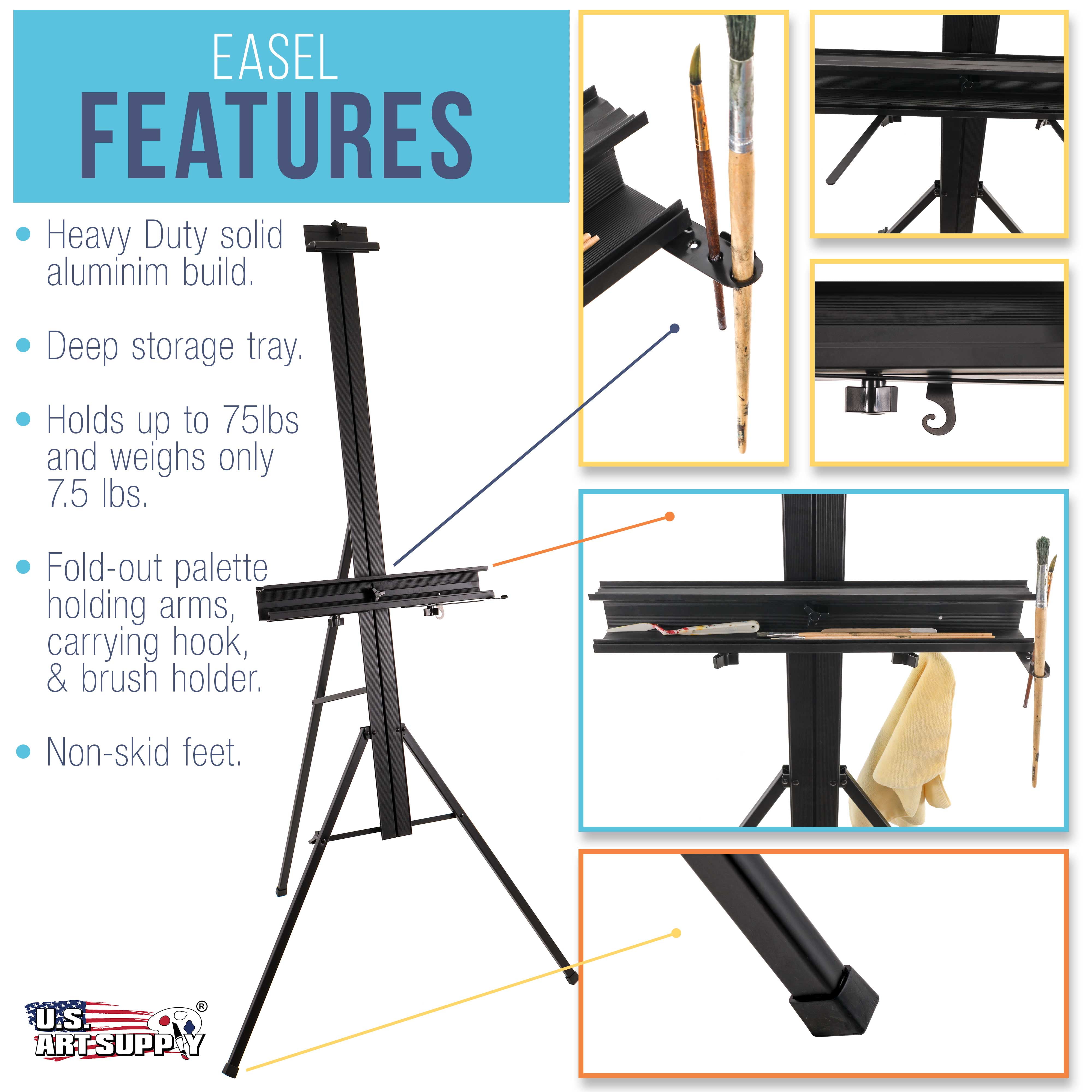 U.S. Art Supply Del Mar 69" High Aluminum Single Mast Artists Studio Easel and Floor Display Stand, Canvas Height To 47"