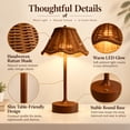 thumbnail image 3 of Vintage Rattan LED Table Lamp, Rechargeable Touch Dimmable Bedside Light, Scalloped Woven Shade Decorative Lamp for Bedroom Living Room Patio, 3 of 8