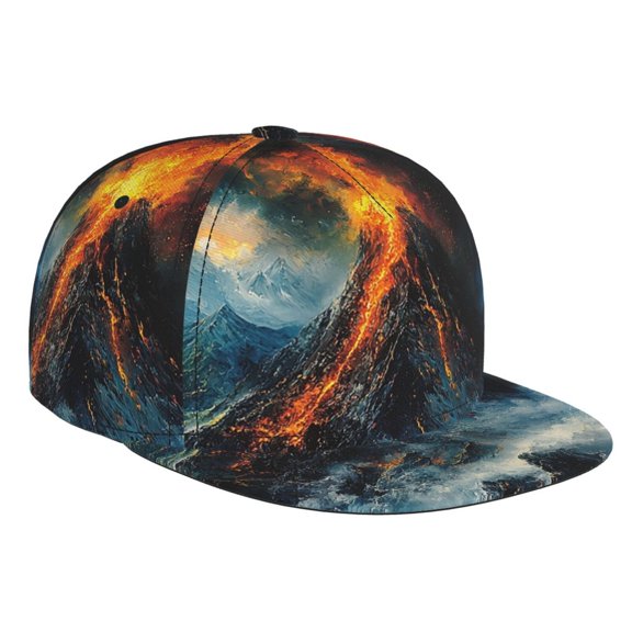 Baseball Cap Flat Bill Hat Adjustable Brim Trucker Hats Snapback , Volcano Print Art