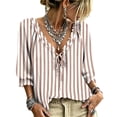thumbnail image 2 of Women 3/4 Sleeve V-Neck Polka Dot Lace Up Blouse Dressy Casual V Neck Shirts Trendy Flowy Tees Loose Fit Work Blouses, 2 of 5