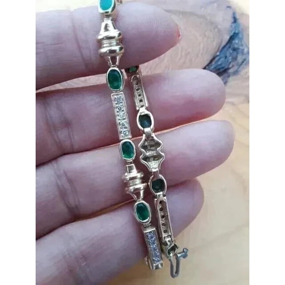 5CT Oval Cut Lab-Created Emerald Men's Tennis Bracelet 14K Yellow Gold Finish