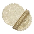 thumbnail image 2 of THOPBPRK Elegant Heat Resistant Placemats Foil Stamped Floral Dining Table Mats Rose Garden Charger Plates Hollow Out Round Tabletop Decor for Holiday Dinner Parties Wedding Receptions , 1Pack Gold, 2 of 7