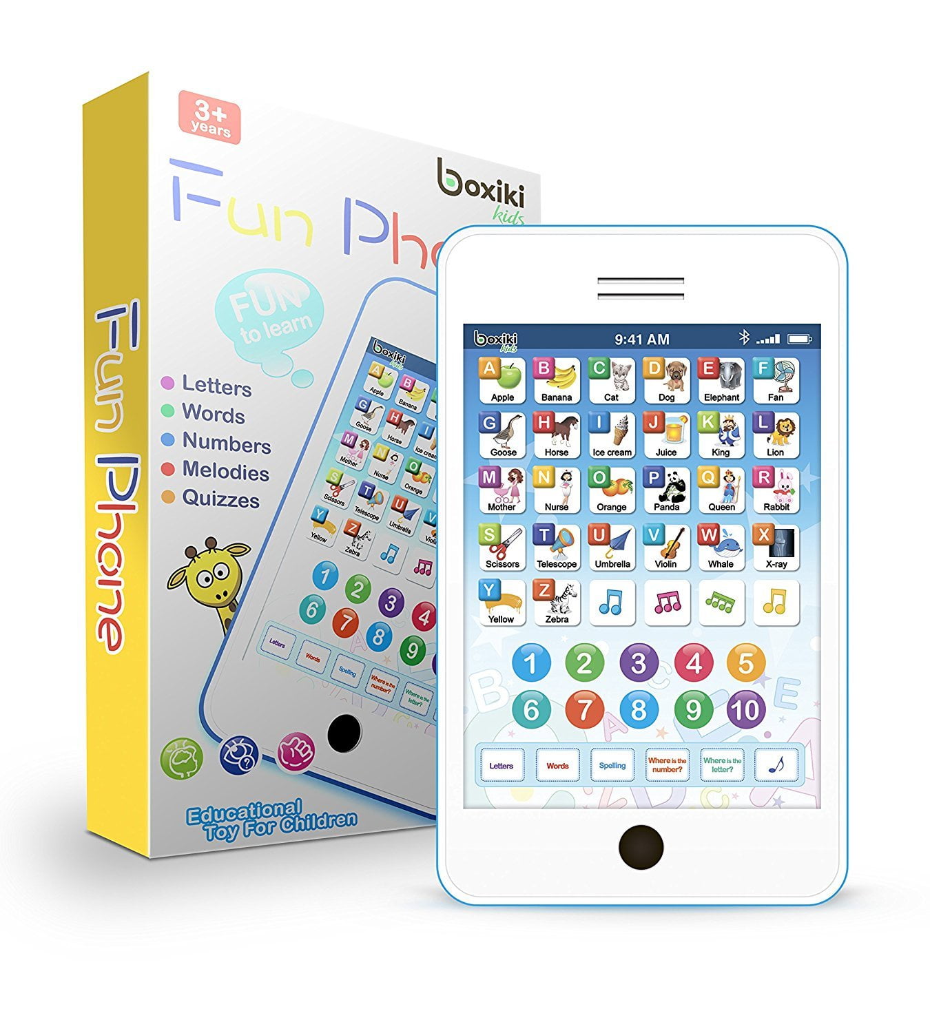 boxiki kids learning pad fun phone with 6 toddler learning games by touch and learn interactive tablet for number learning learning abcs spelling