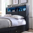 thumbnail image 5 of Aitjunz Modern Queen Size Bed Frame with 50" Tall Storage Headboard, 4 Under-Bed Storage Drawers, Fluted Wood Platform Bed w/ LED Lighting and Charging Station, No Box Spring Needed, Black, 5 of 6