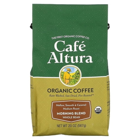 Cafe Altura, Organic Coffee, Morning Blend, Whole Bean, Medium Roast, 20 oz