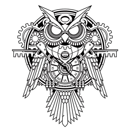 Stick And Peel Owl Clock Mechanism Wall Art Decal | 20" x 22" Vinyl Adhesive Mechanical Bird Home Decor DIY Removable Bedroom Living Room Geared Robotic Animal Sticker Decoration