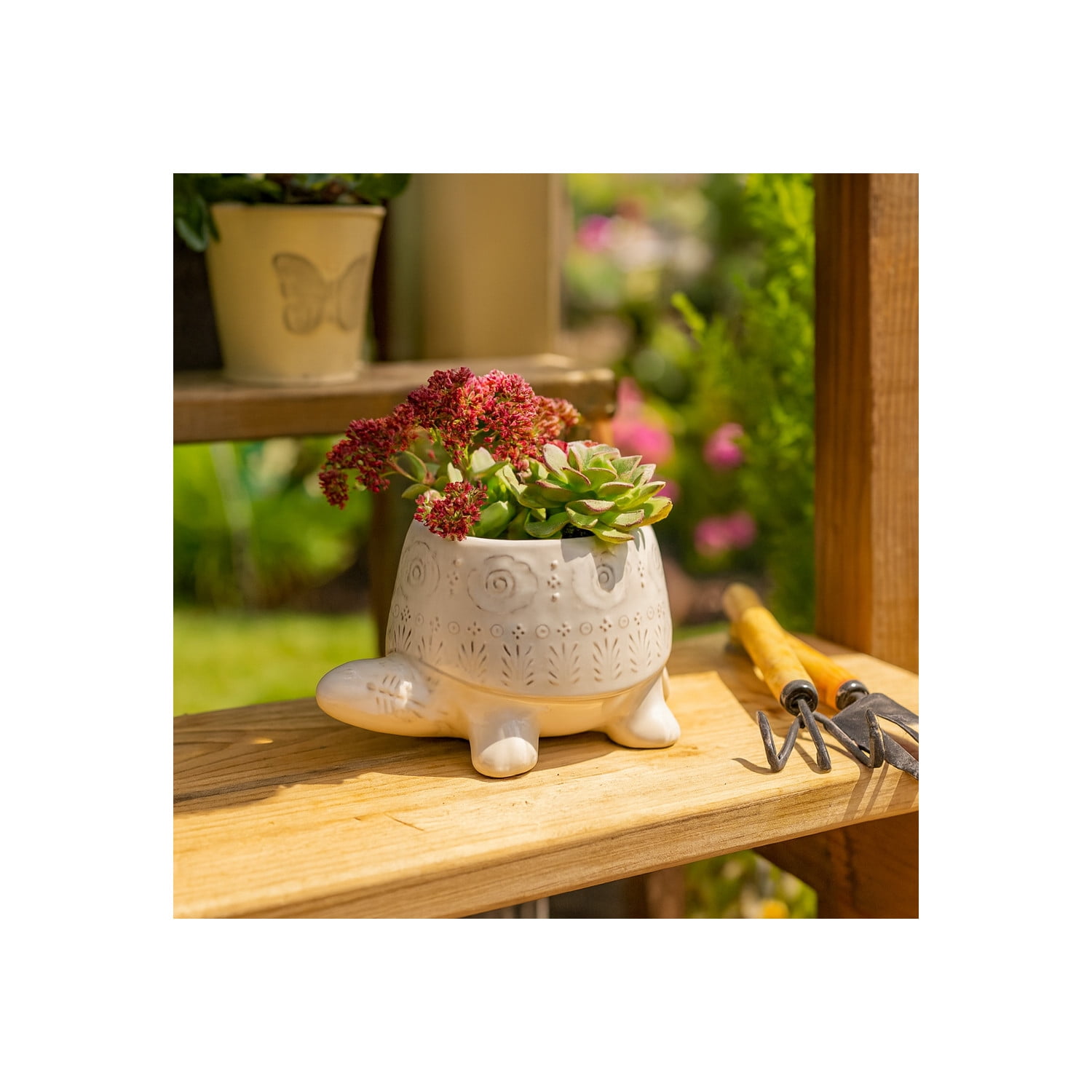 Turtle Shaped Ceramic Flower Pots for Home Decor - Sculptural Planters and Pots for Plants with Textured Detail - Decorative Accent Planters for Indoor Plants and Outdoor Placement - 4", White