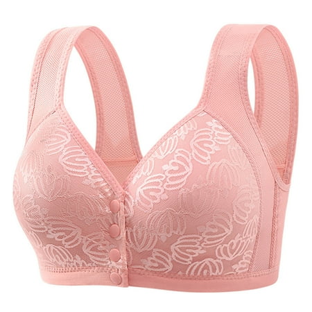 Viikei Women s Plunge Bra Deep Neckline Women s Non Steel Ring Style Printed Gathered Middle Button Breathable Underwear Daily Bra Pink L