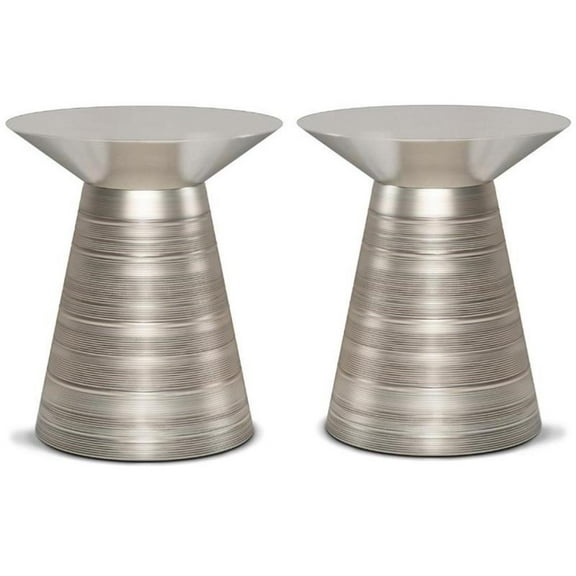 Home Square 2-Piece 18 " Metal Accent Side Table Set in Antique Silver
