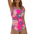 thumbnail image 1 of Maillots de Bain Tankini pour Femmes, Bikini à Volants Col Rond, Mode Imprimé, Maillot de Bain pour Femmes, Rose Vif, 1 of 4