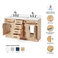 thumbnail image 3 of ARIEL Hepburn 60" Inch Oak Double Bathroom Vanity with Sink, Carrara White Quartz Countertop 1.5 inch Edge and backsplash, Soft Closing Door and Drawer, Matte Black, 3 of 10