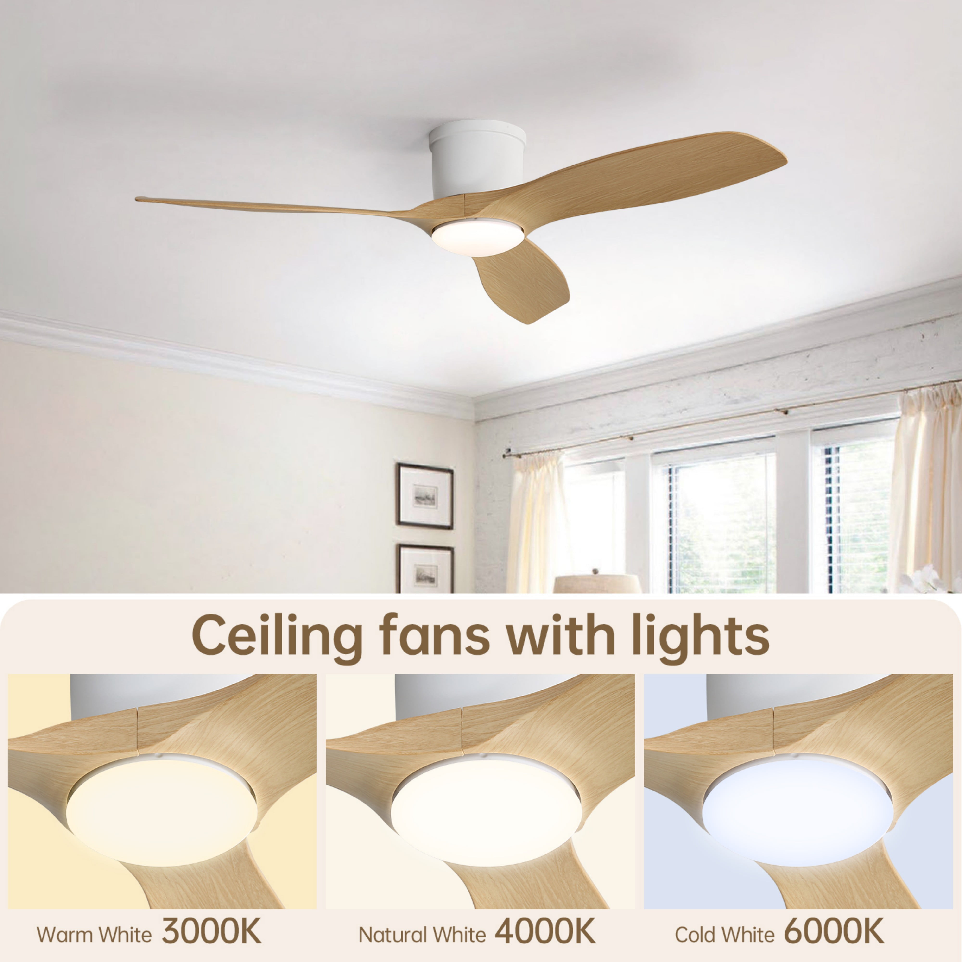 Sofucor Ceiling Fan 52-Inch Flush Mount Ceiling Fan with Integrated LED Light and Remote Control,Smart Ceiling Fan