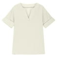 thumbnail image 4 of MKOSPLRT Button Up Henley Shirts Girls 5-15 Years Short Sleeve Linen Shirts Notch V Neck Solid Color Tshirts Summer Loose Fit Blouses, 4 of 6