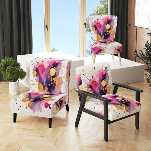 Designart "Strokes in Purple and Pink II" Purple Fractals Upholstered Accent Chair - Modern Arm Chair For Bedroom