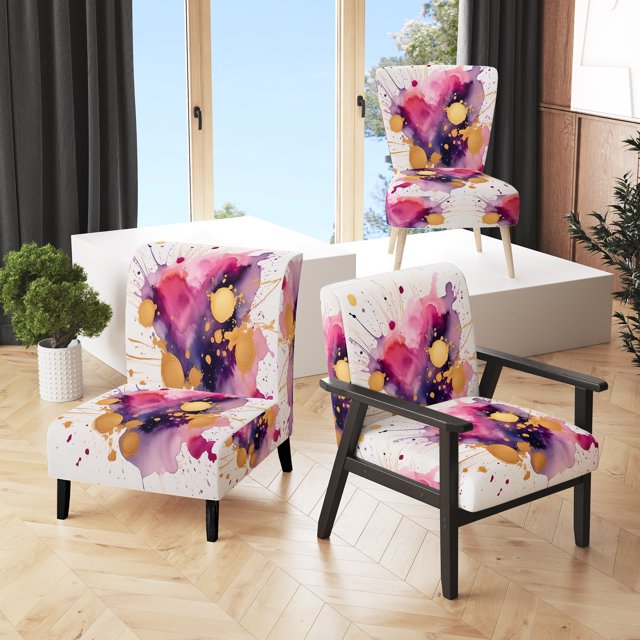 Designart « Traits en Violet et Rose II » Fractales Violettes Fauteuil d'Appoint Rembourré - Fauteuil Moderne pour Chambre