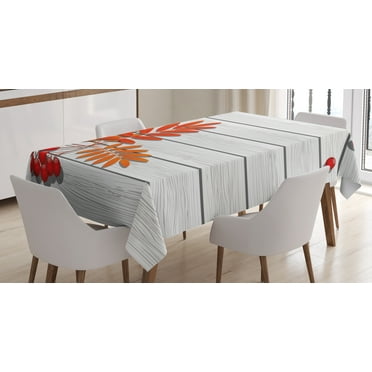 Ambesonne Rowan Tablecloth Rectangular Table Cover, Freshness Growth Ecology, 52"x70", Orange and Grey