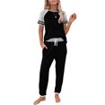 thumbnail image 3 of Traje de dos piezas deportivo informal de manga corta con rayas en contraste suelto a la moda para mujer Wmkox8yi  bvn2710, 3 of 8