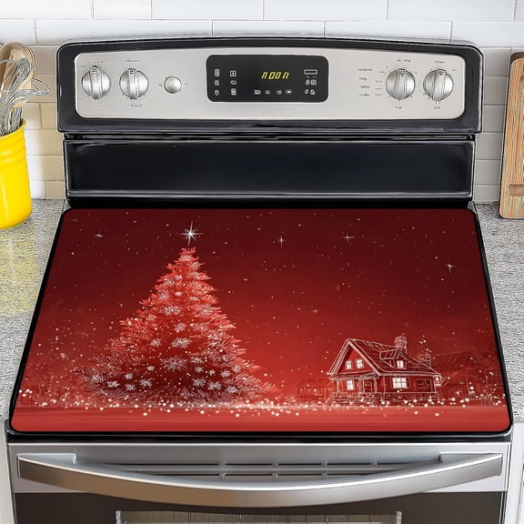Christmas Stove Top Cover for Electric Stove, Heat Resistant Glass Stove Top Cover, Stovetop Protector and Kitchen Decor, Dish Drying Mats Cover for Ceramic or Washer Top, 28.5x20.5 Inch