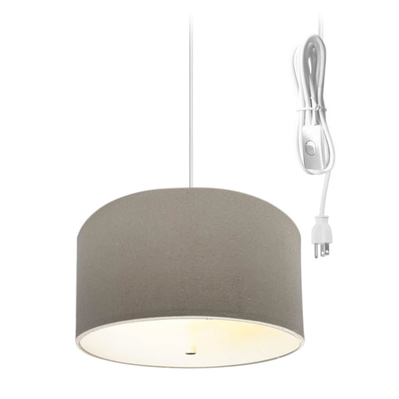 2 Light Swag Plug-In Pendant 14"w Light Oatmeal with Diffuser, White Cord