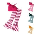 thumbnail image 2 of Ugoldhm Girls Summer Clothes 2 Piece Cute Off the Shoulder Top and Striped Flare-Leg Pant Kids Clothing Set Size 4-8, 2 of 3