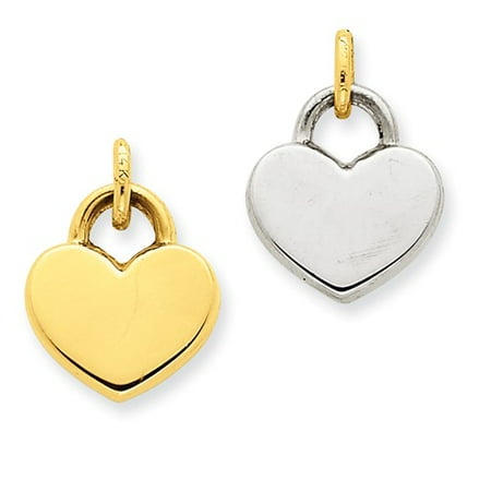 14k Yellow Gold & Rhodium Hollow Polished Reversible Heart Pendant