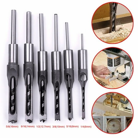 

6 Pcs Square Hole Saw Mortise Drill Bit Set Mortising Chisel Woodworking Tool