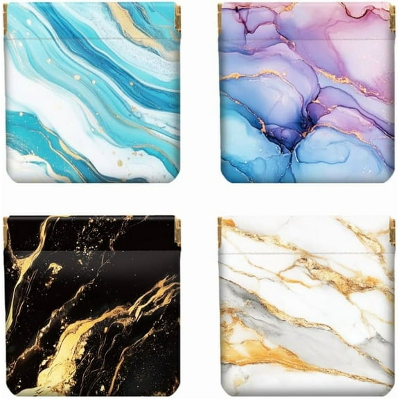 4Pcs Small Leather Squeeze Coin Purse for Women-Marble Patterns Pattern Waterproof & Durable Change Pouch Mini Money Wallet Best Gift for Adult Girls