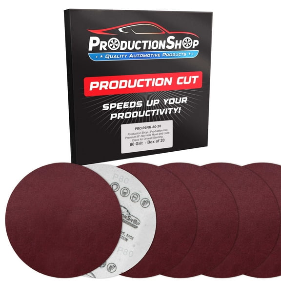 ProductionShop Premium 9" Red 80 Grit Hook & Loop Sanding Discs, Box of 20 - Sandpaper for Drywall Power Sanders, Coarse-Cut Abrasive - Woodworking, Sand Wood Metal Auto Paint