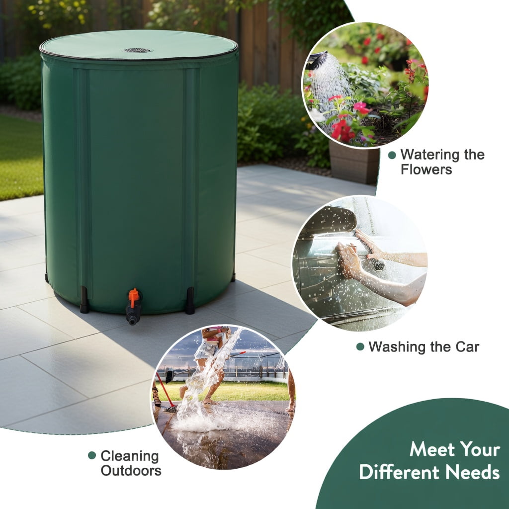 Topcobe 53 Gallon Portable Collapsible Rain Barrel Water Collector, Portable Rain Collection System