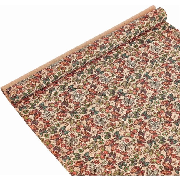 Tela de corcho de 55 x 19,7 pulgadas con estampado de mariposas. Láminas de corcho suave de estilo retro. Corcho fino para confección de bolsos, costura y cuero.