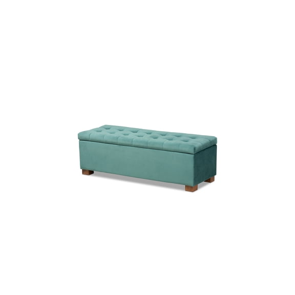 Velvet Upholstered Storage Ottoman Bench - Teal Blue Grid-Tufted Footrest