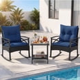 thumbnail image 4 of Costway 3-Piece Rattan Rocking Bistro Set with Tempered Glass Tabletop & Cushions for Porch Black + Navy, 4 of 10
