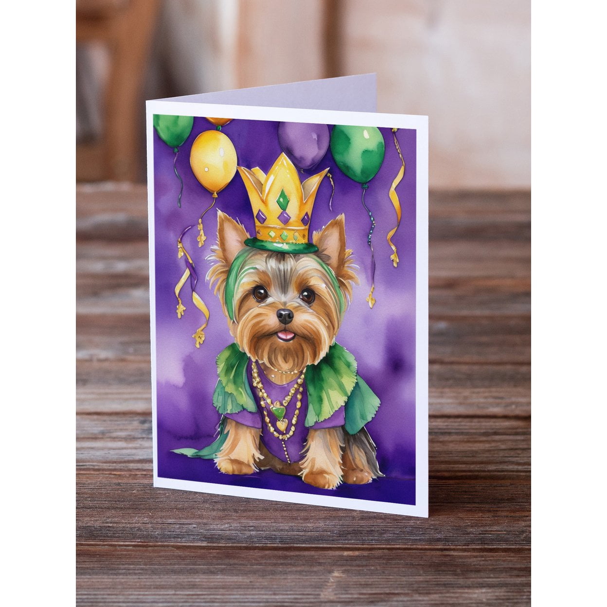 Yorkshire Terrier King of Mardi Gras Greeting Cards Pack of 8 7 in x 5 in