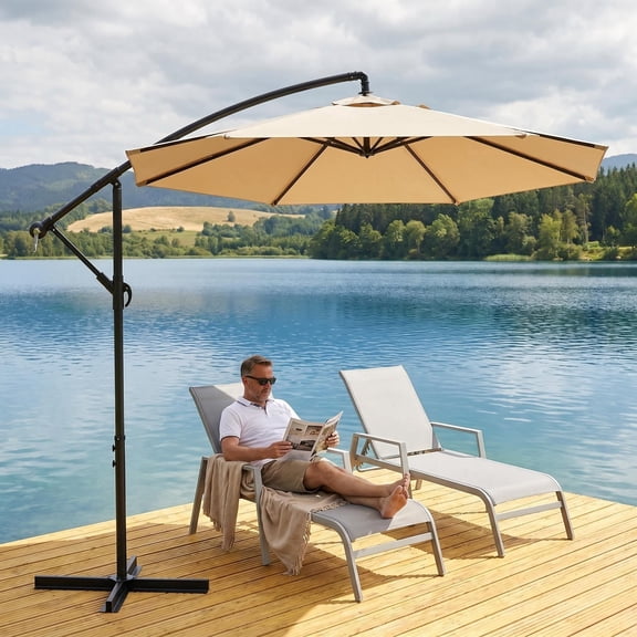 GVDV 10ft Offset Patio Umbrella, Cantilever Outdoor Umbrella with UPF 50 Waterproof for Garden, Deck, Pool, Backyard, Beige