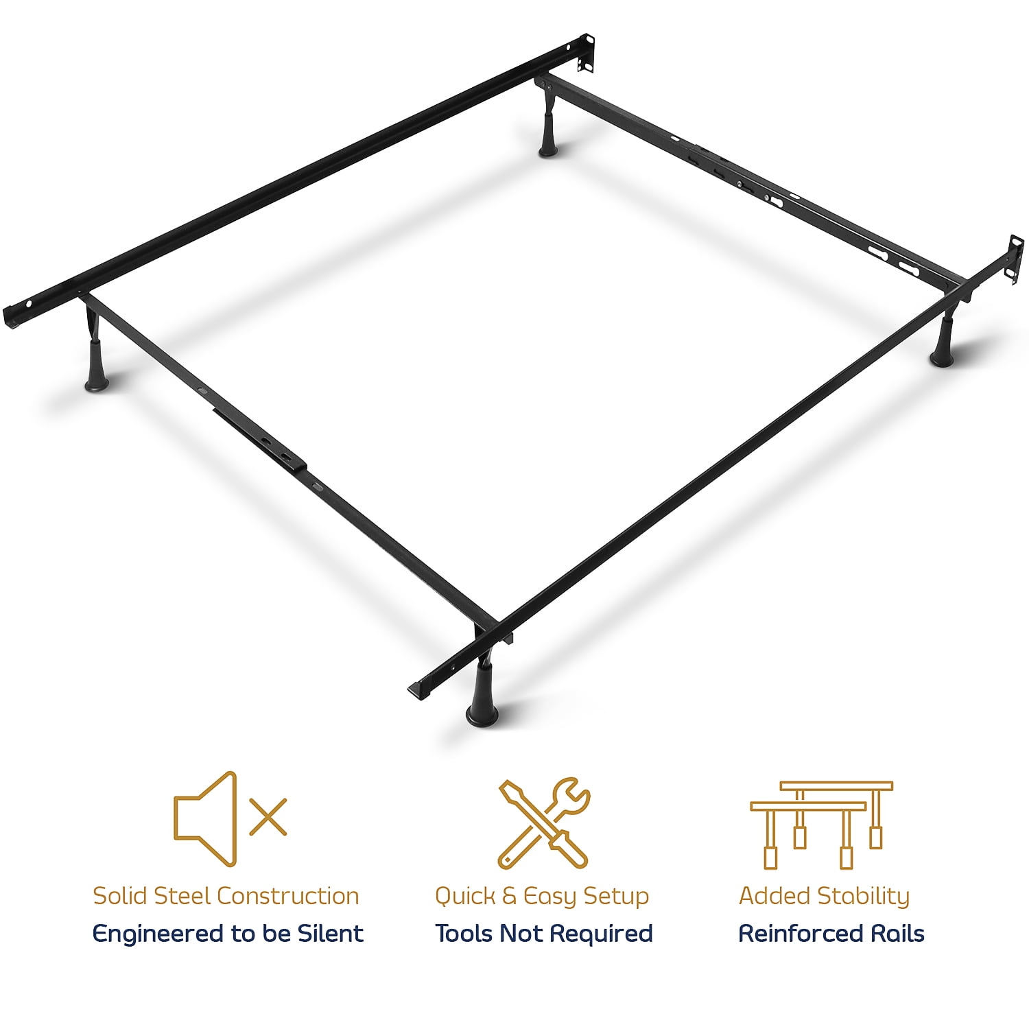 Nestl Adjustable Metal Bed Base - Heavy-Duty Steel Twin Bed Frame Expands to Full Bed Rails, Full/Queen - 5.25" H Bed Frame Only, Universal Headboard Brackets, Black