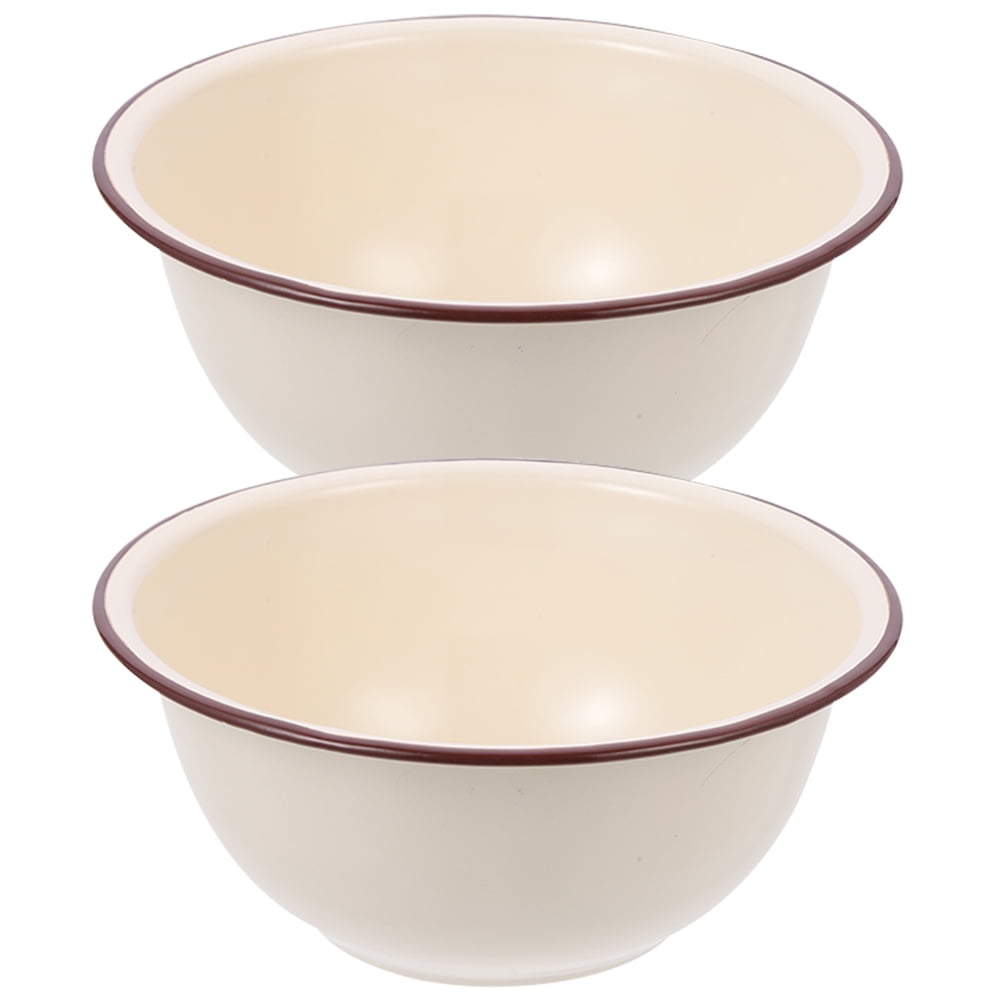 2Pcs Retro Enamel Bowl Deepen Enamel Bowl Oldfashioned Enamel Bowl Kitchen Mixing Bowl