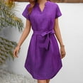 thumbnail image 2 of Robe Décontractée Unie à Manches Courtes Col en V pour Femmes - Coupe Ample pour Usage Quotidien, 2 of 5