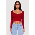 thumbnail image 2 of Women's Lace Detail Scoop Neck Long Sleeve Crop Top, 2 of 5