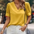 thumbnail image 4 of Top de manga corta de hilo de red de color liso con cuello en V para mujer primavera verano OAVQHLG3B Store lin121212, 4 of 5