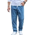 thumbnail image 3 of IhhxPro Men's Cotton Relaxed Fit Jeans with Elastic Waist and Pockets Comfort Stretch Denim Casual Everyday Straight Leg Work Trousers 36-46, 3 of 7