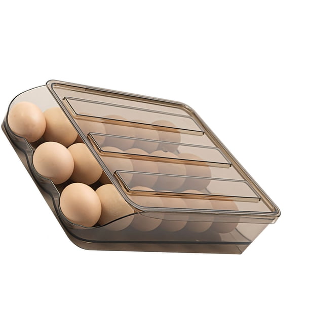Contenedor de almacenamiento de huevos frescos, caja de almacenamiento de conservación del refrigerador Contenedor de huevos Estante de almacenamiento de huevos rodante automático Diseño a prueba de futuro