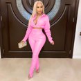 thumbnail image 5 of Conjunto de dos piezas de piel sintética de PU sexy para mujer, conjunto a juego con top corto y pantalones apilados con abertura para cumpleaños y club nocturno, sin definir, 5 of 5