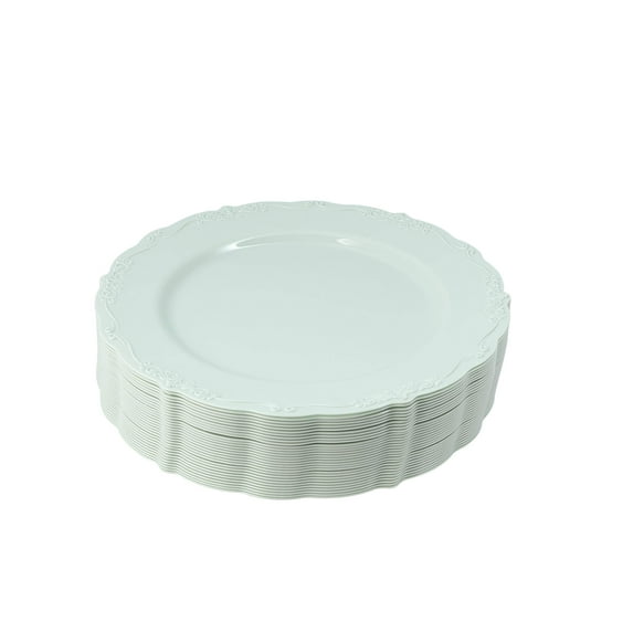 Disposable Salad Plates, Vintage Party Plates, 30 Pack 7.25" Round Light Green Dessert Plastic Plates, Fancy Dinnerware - Posh Setting