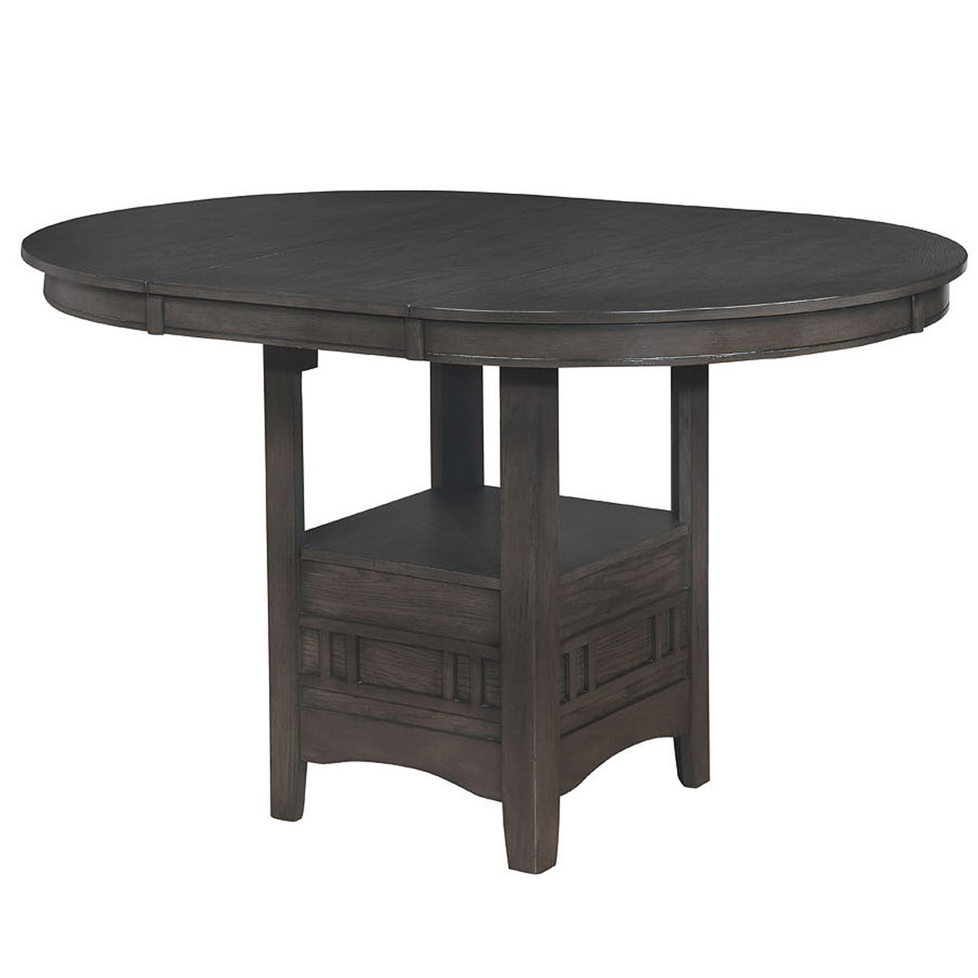 Round Counter Height Table with Pedestal Base and Extendable Leaf, Gray