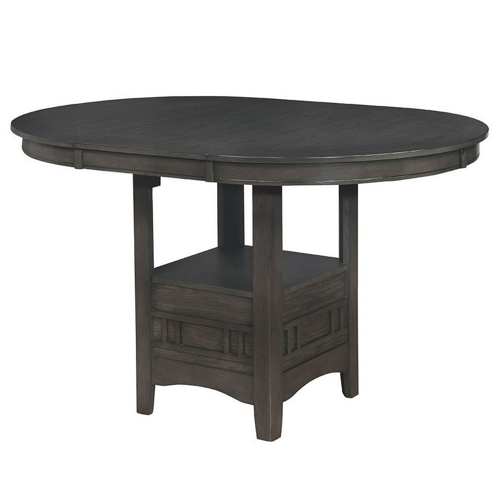 Round Counter Height Table with Pedestal Base and Extendable leaf, Gray